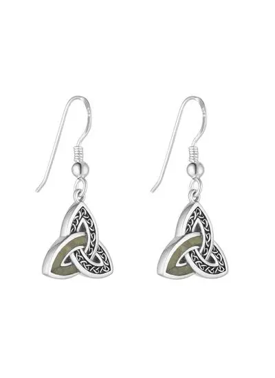 Sterling Silver & Connemara Marble Trinity Knot Drop Earrings